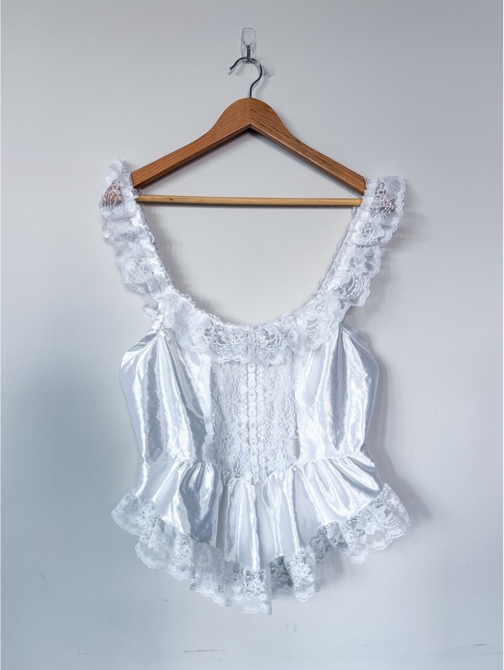 Vintage Lace Delicate White Bridal Teddy Babydoll Tank Top Lace Trim